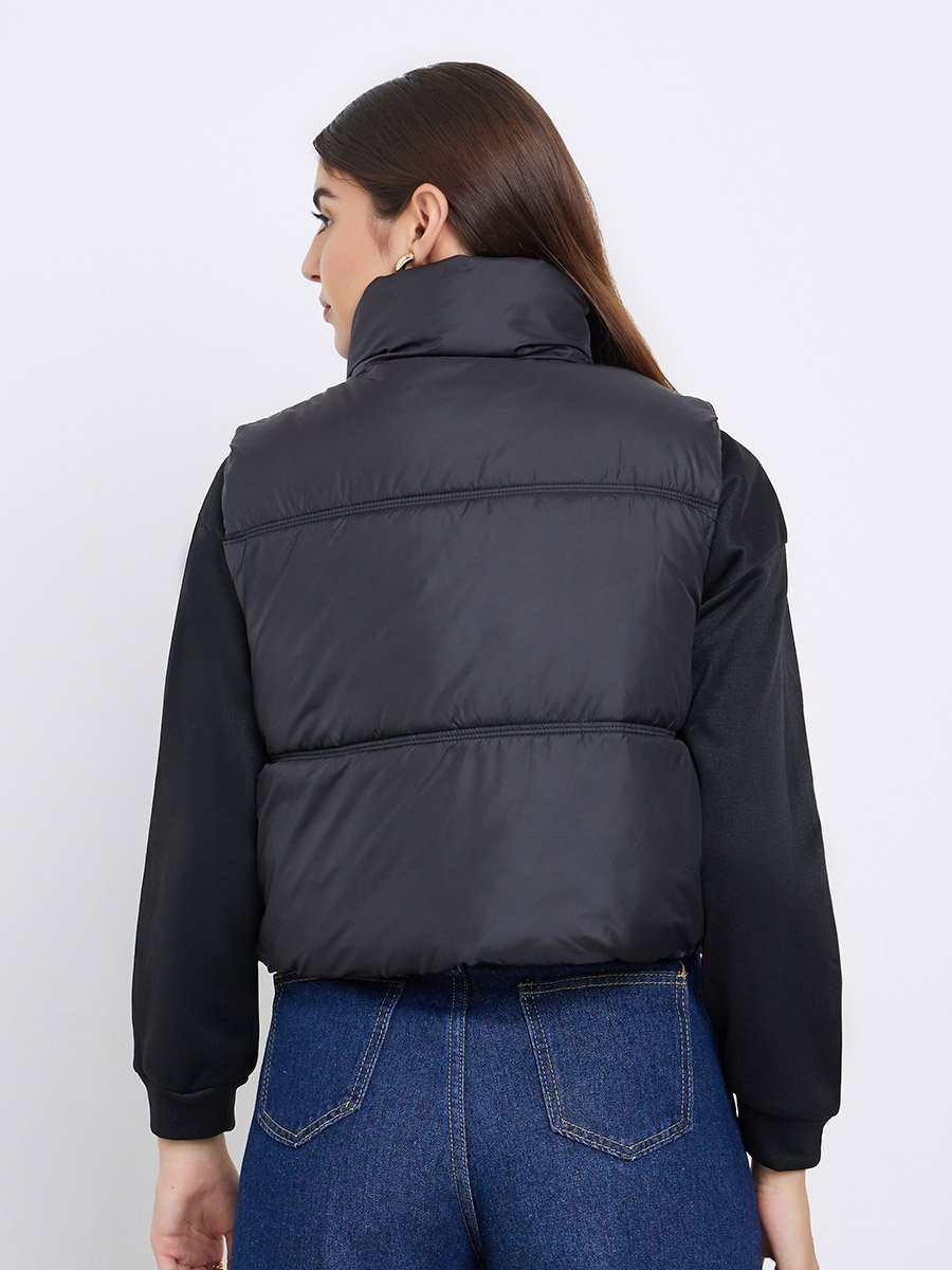 Black Regular Fit Crop Padded Jacket
