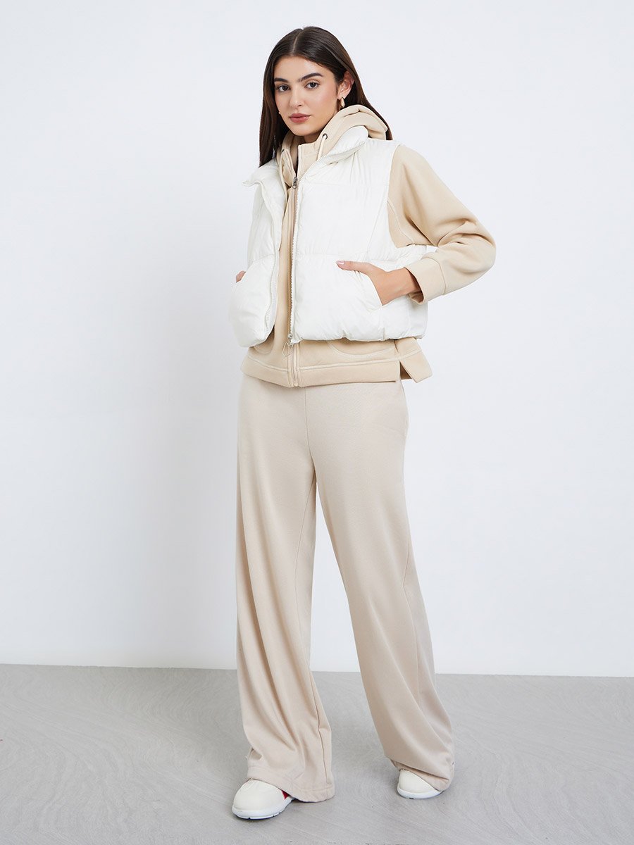 Off White Regular Fit Crop Padded Jacket