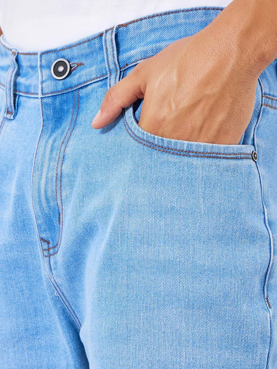 Men Light Blue Regular Fit Washed Jeans