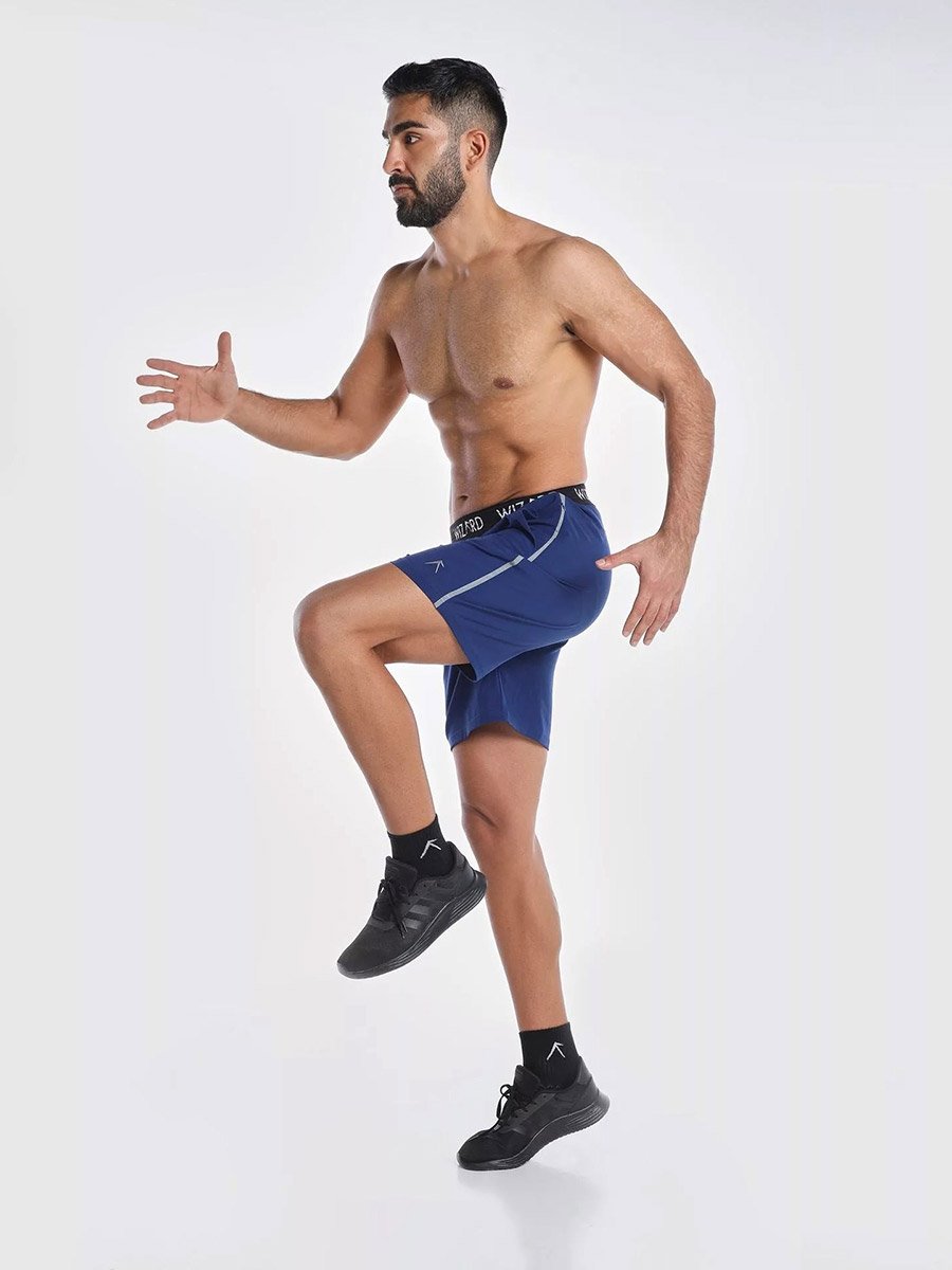 Jacquard Elastic-Waist 4 Way Stretch Workout Shorts With Zipper Pockets