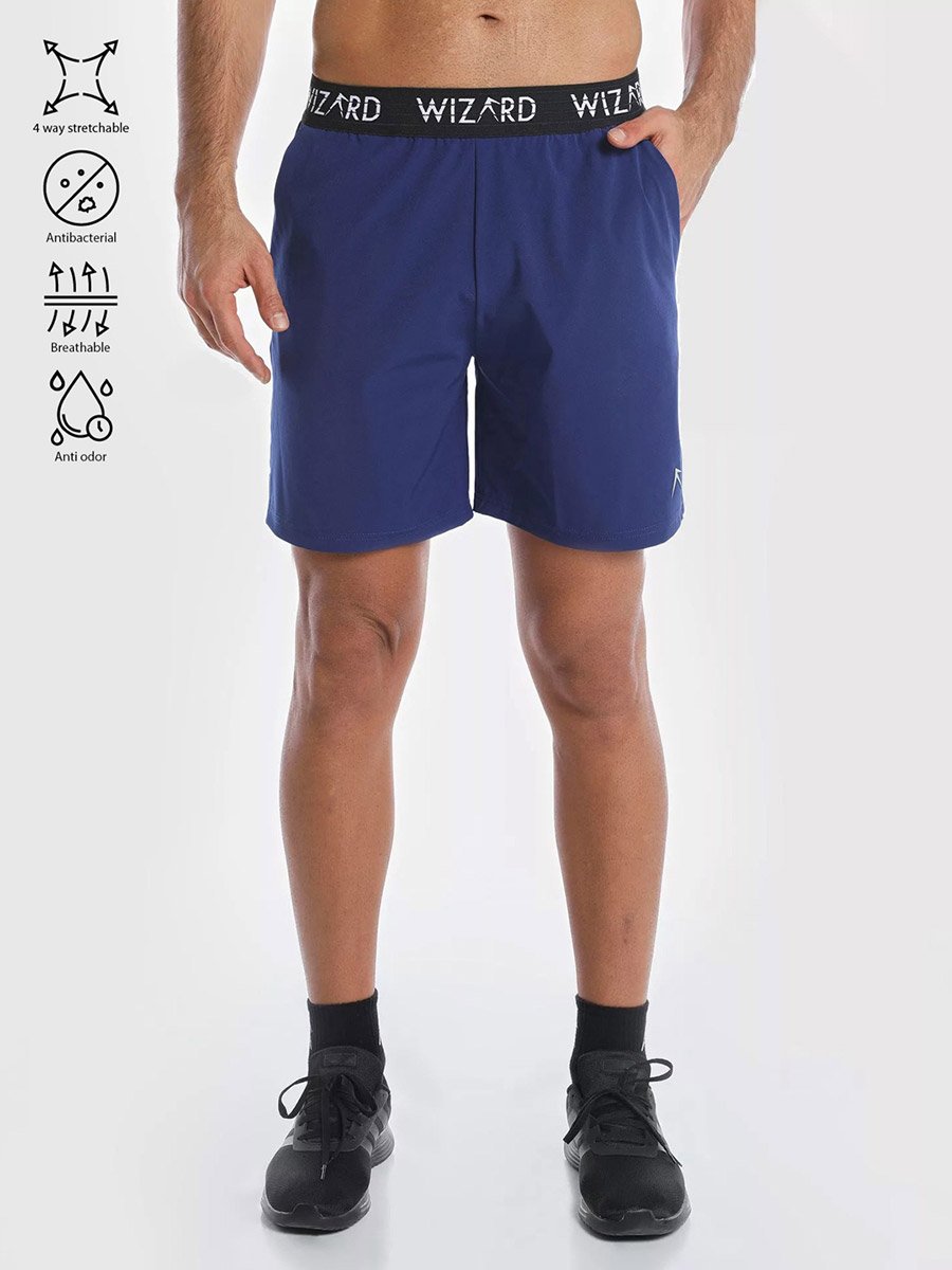 Jacquard Elastic-Waist 4 Way Stretch Workout Shorts With Zipper Pockets