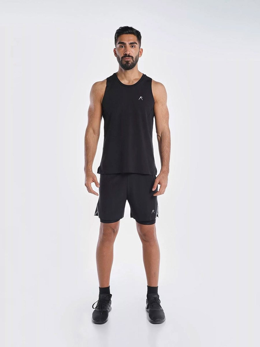 High-Waist 4 Way Stretch 2 In 1 Running Shorts With Slit Detail