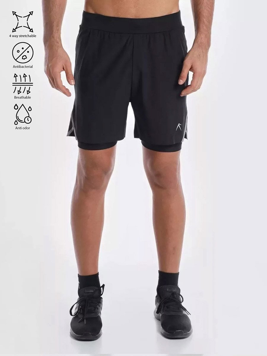 High-Waist 4 Way Stretch 2 In 1 Running Shorts With Slit Detail
