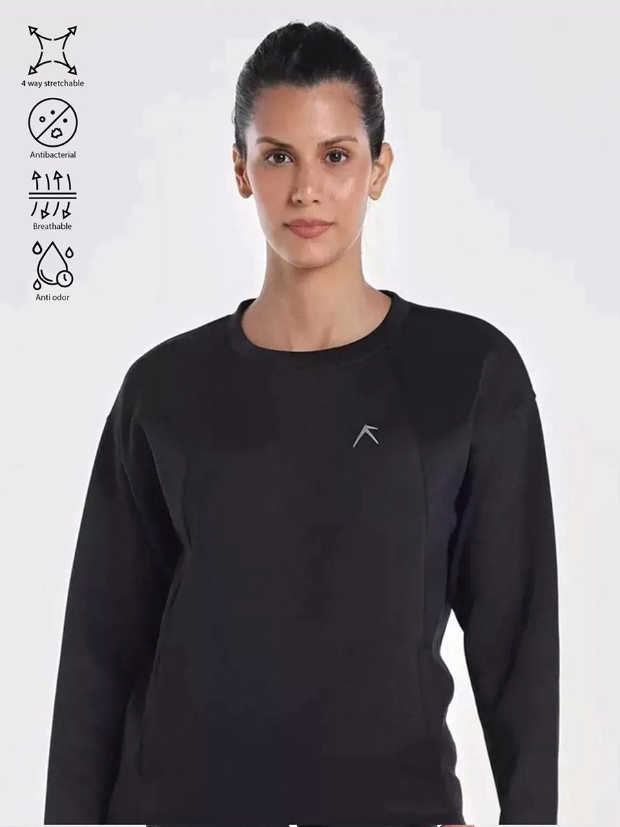 4 Way Stretchable Raglan Uni Comfy Sweatshirt With Logo Detail