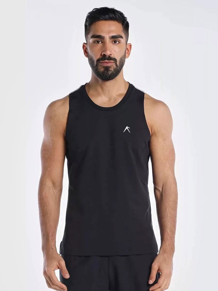 Anti Odor Breathable Solid Tank Top With Logo Detail