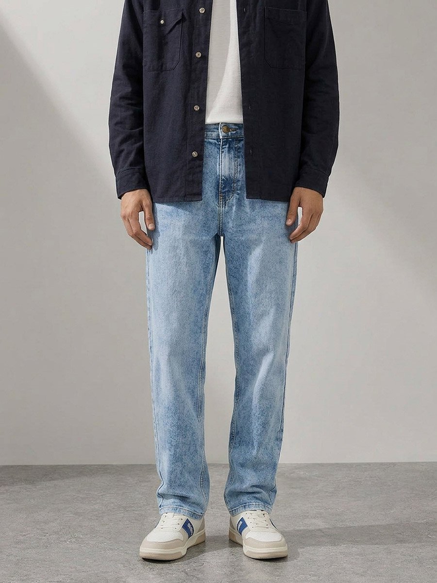 Men Blue Relaxed Fit Washed Jeans