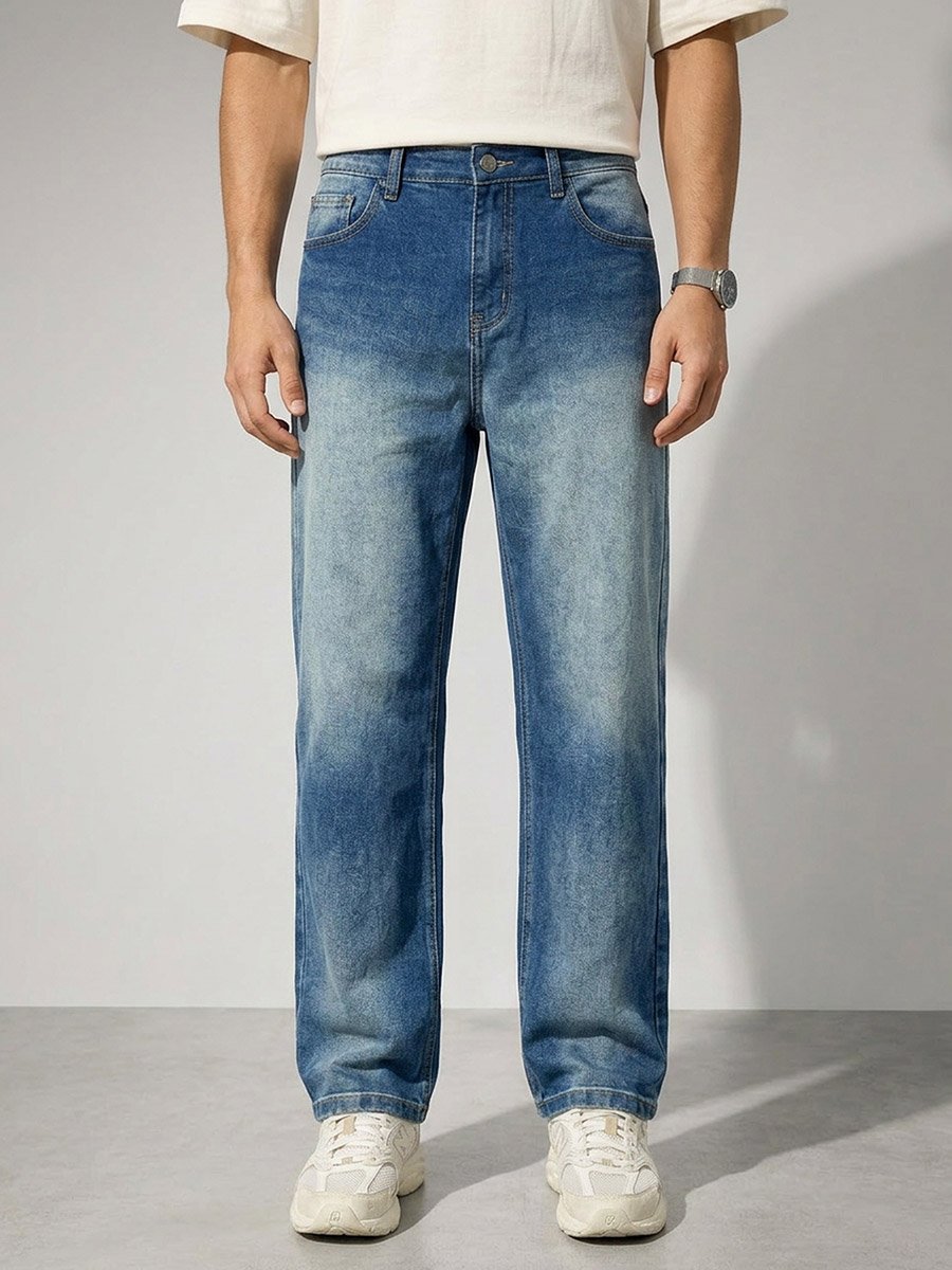 Men Blue Loose Fit Faded Jeans