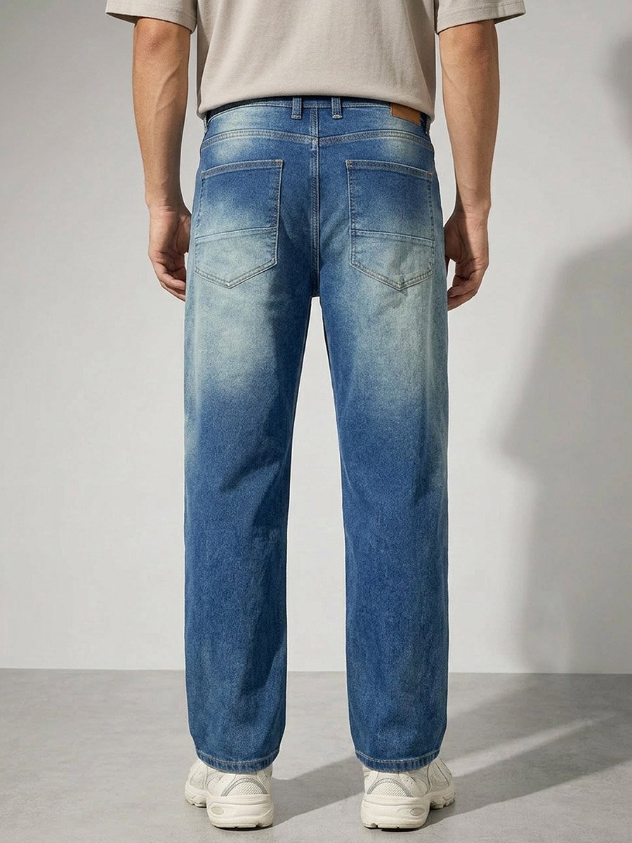 Men Blue Loose Fit Faded Jeans