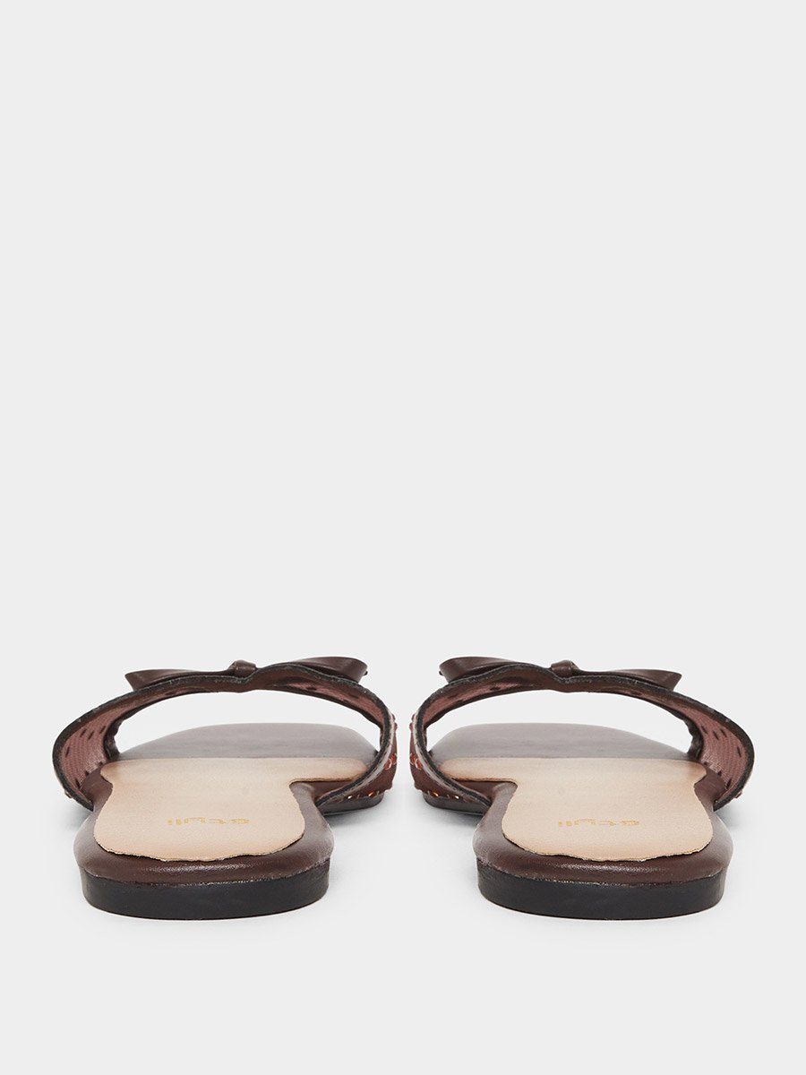 Brown Studded Mesh Flat Sandals