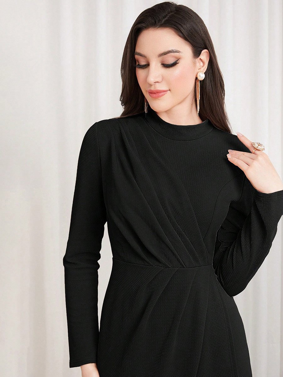 Black Textured Sheath Midi Dress