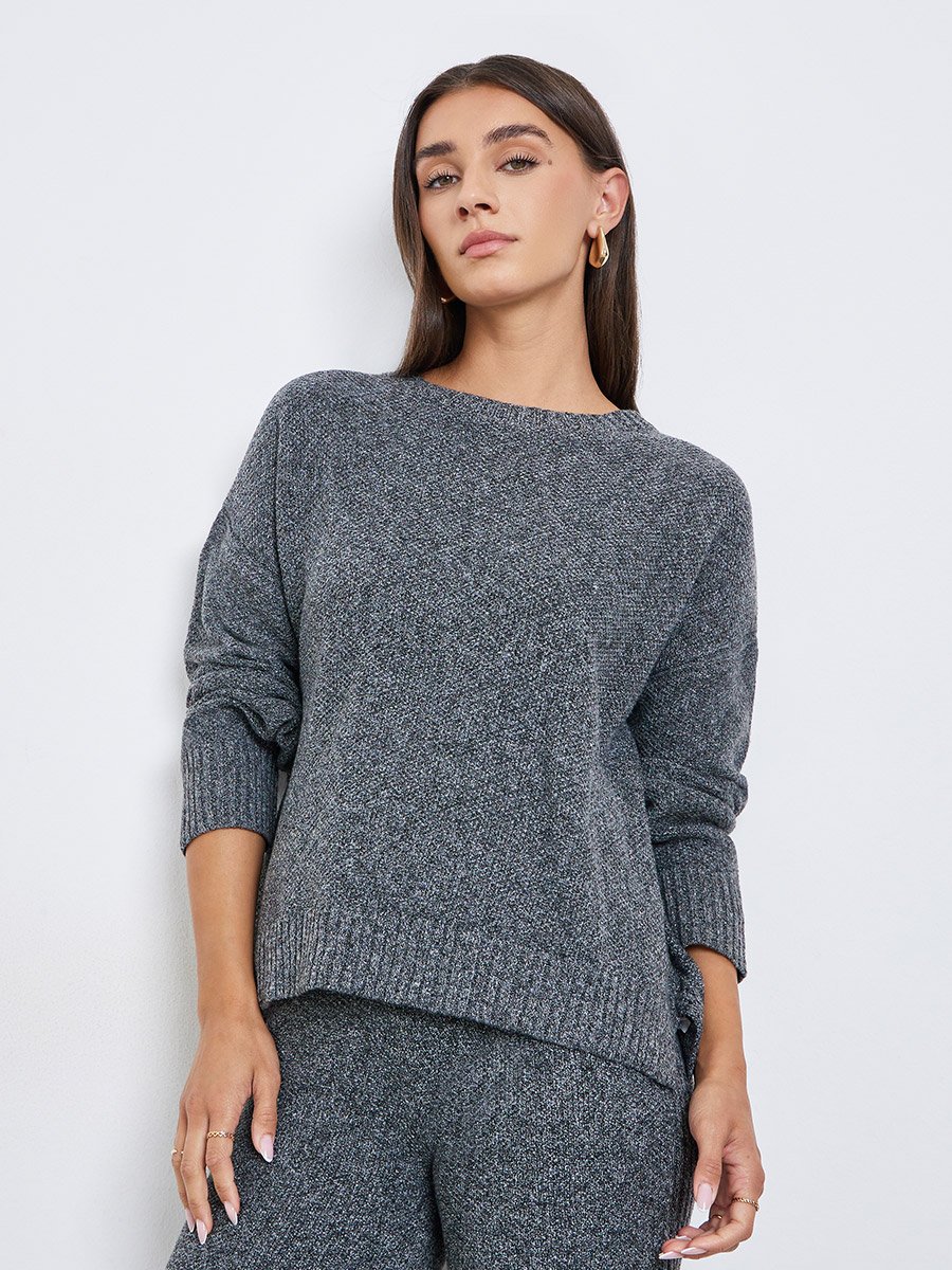 Charcoal Boxy Fit Knit Sweater