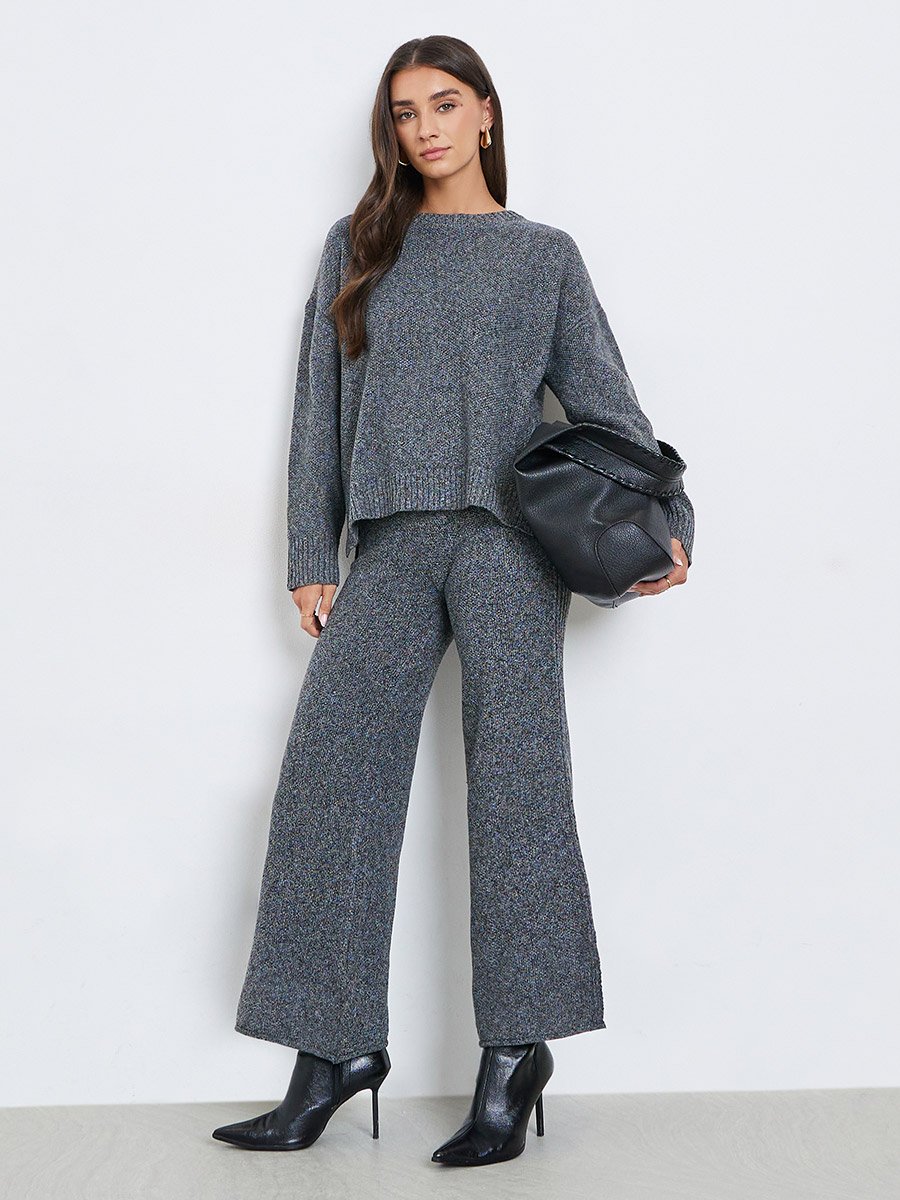 Charcoal Wide Leg Flat Knit Pants