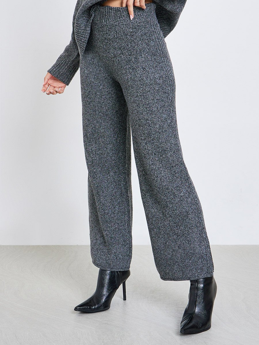 Charcoal Wide Leg Flat Knit Pants