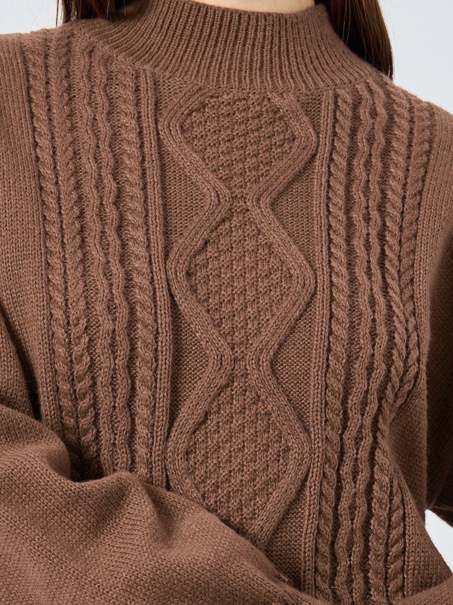 Brown Regular Fit Cable Knit Sweater