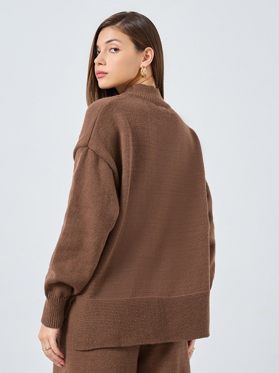 Brown Regular Fit Cable Knit Sweater