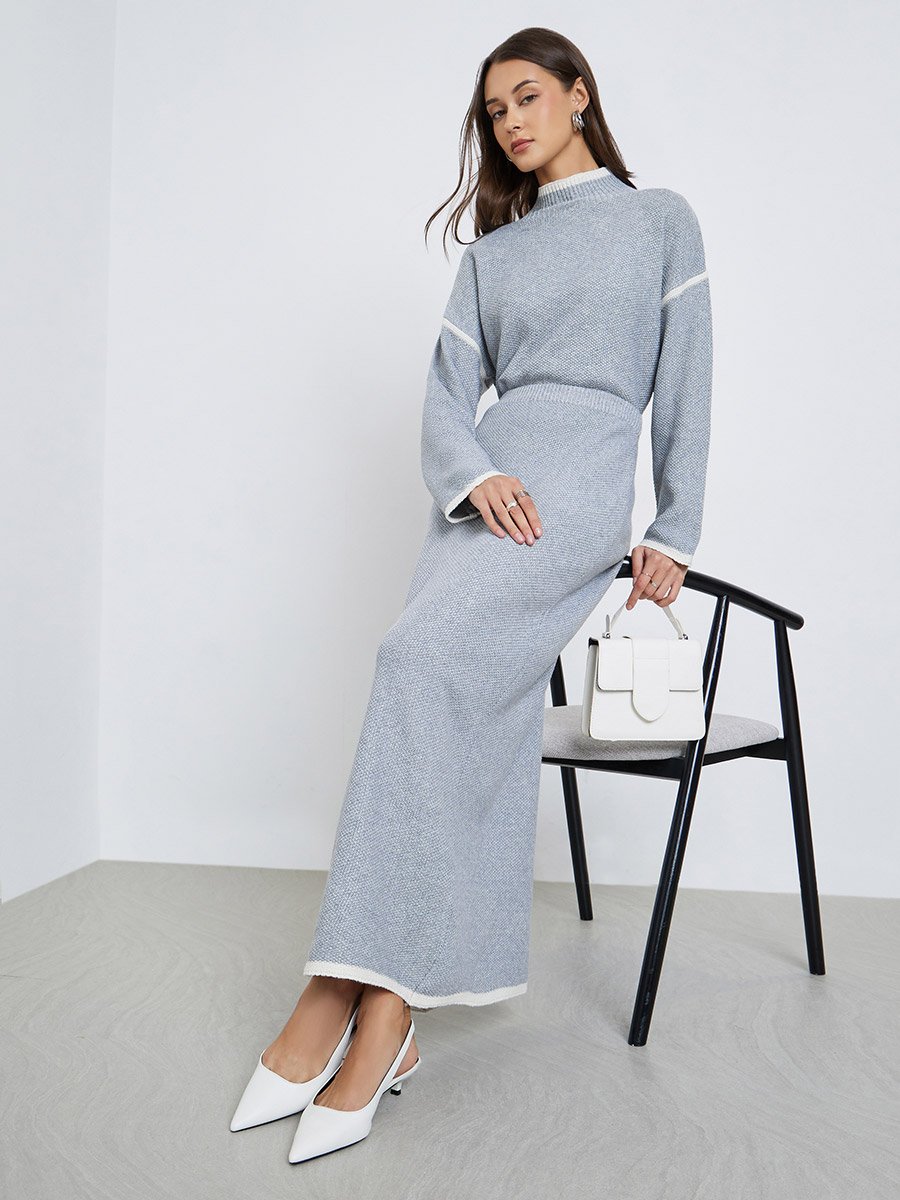 Grey A-Line Midi Skirt