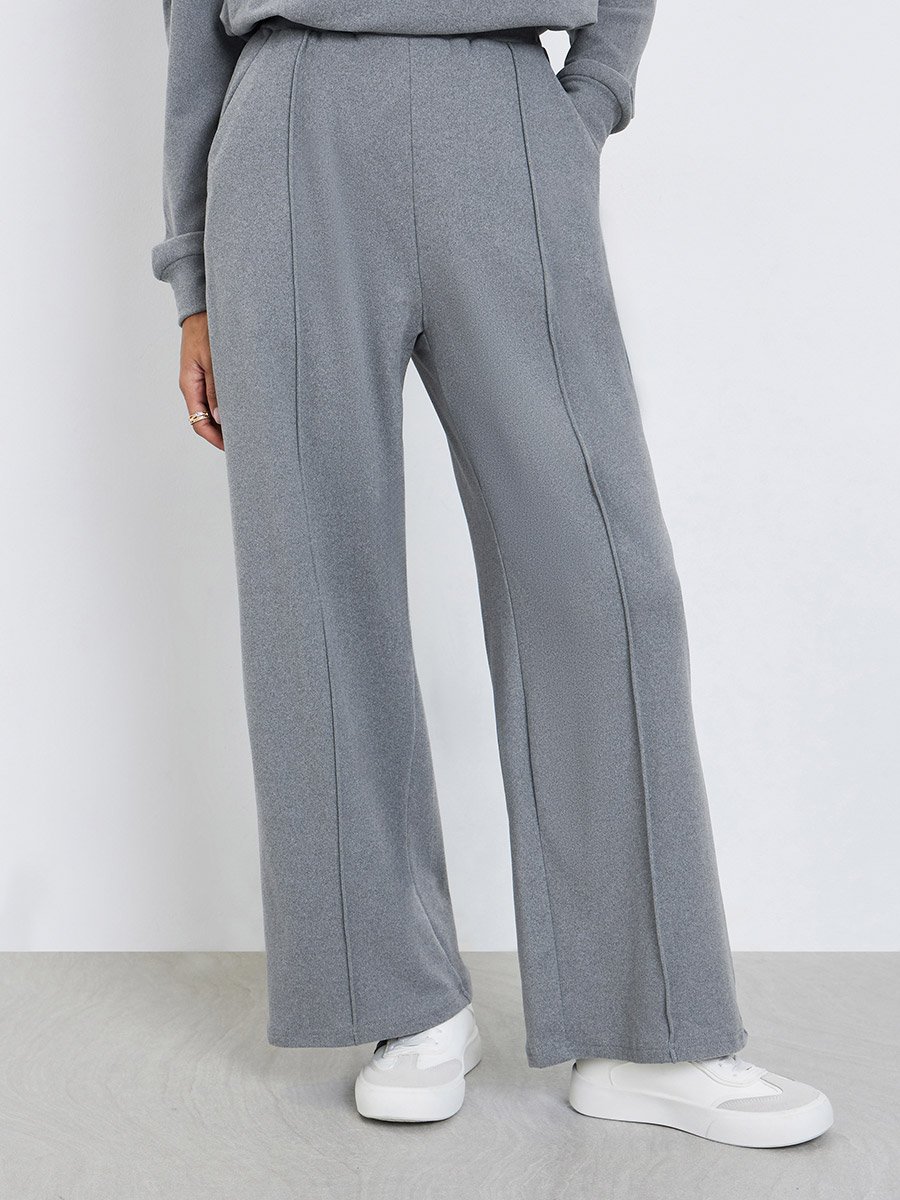 Women Grey Solid Wide Leg Joggers