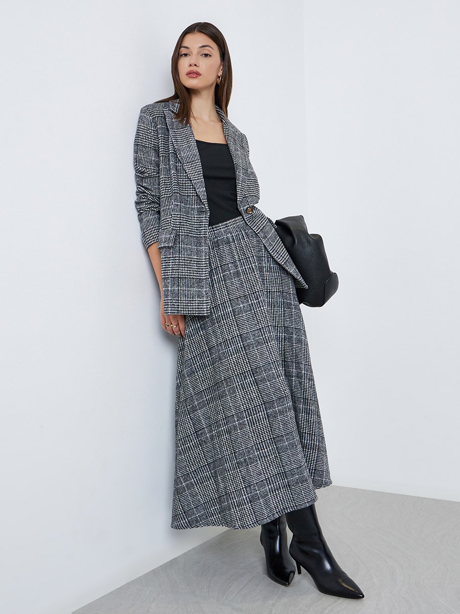 Regular Fit Longline Houndstooth Pattern Blazer