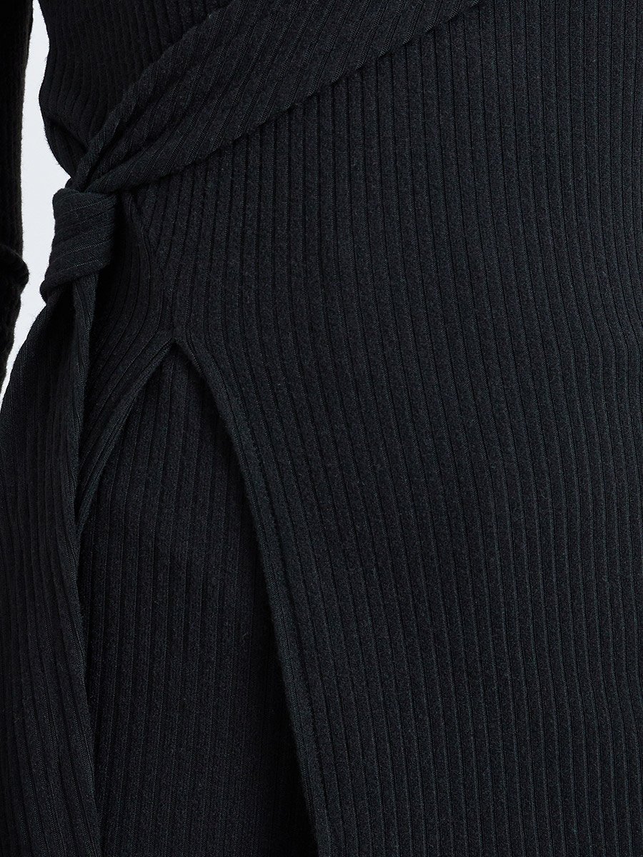 Black Ribbed Knot Detail Long Sleeve Top