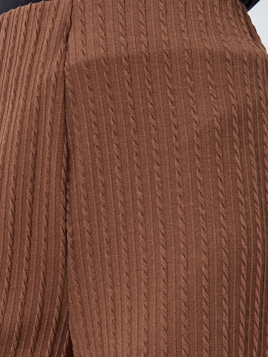 Brown Textured Cable Knit Straight Leg Joggers