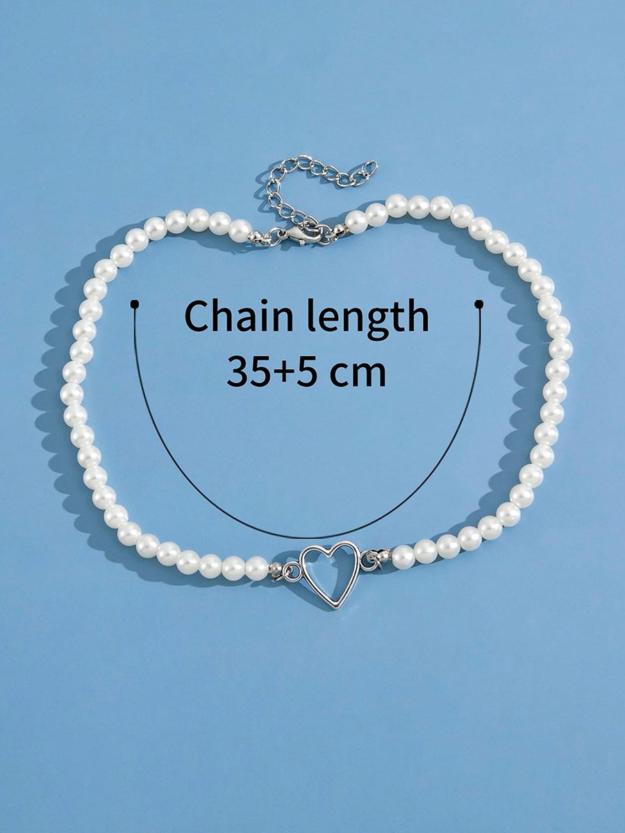 Faux Pearl and Heart Decor Necklace