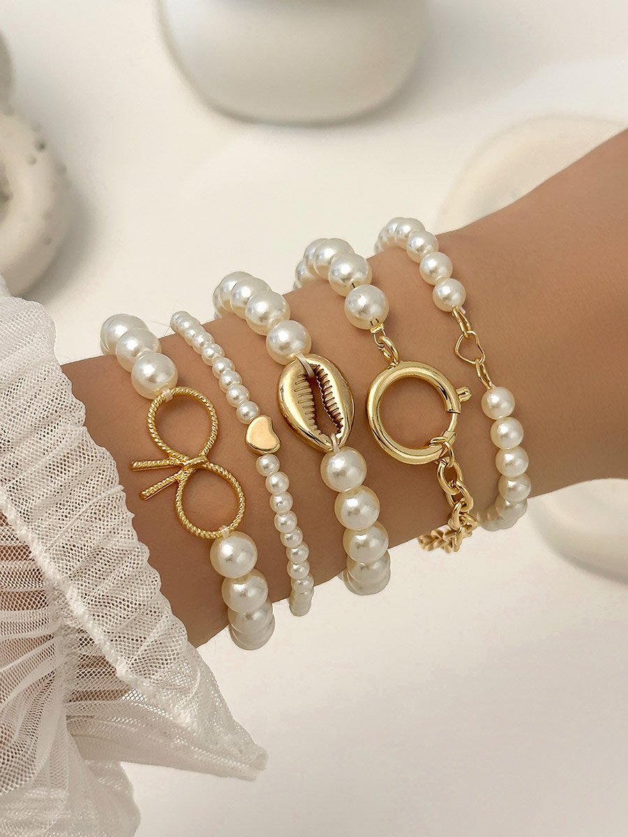 Set of 5 - Faux Pearl Bracelets