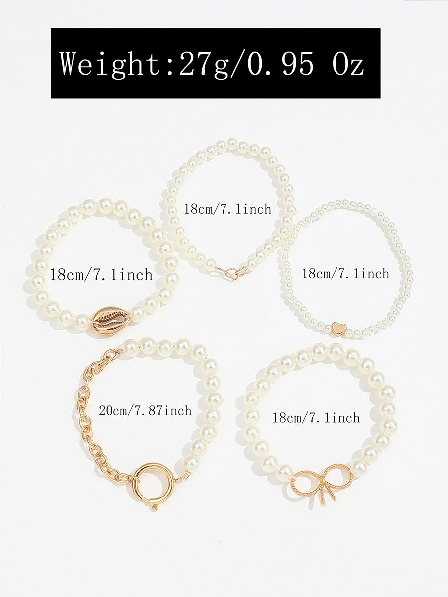 Set of 5 - Faux Pearl Bracelets