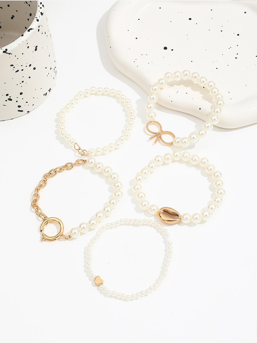 Set of 5 - Faux Pearl Bracelets