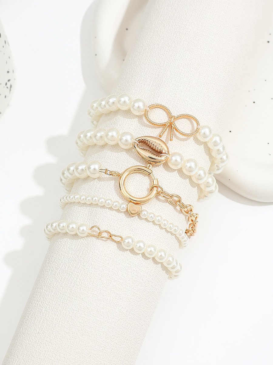 Set of 5 - Faux Pearl Bracelets