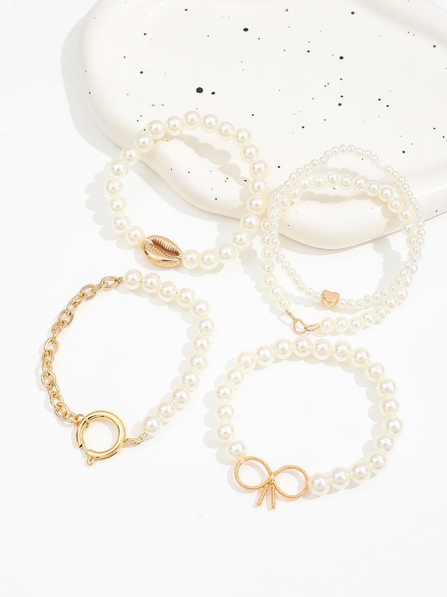 Set of 5 - Faux Pearl Bracelets
