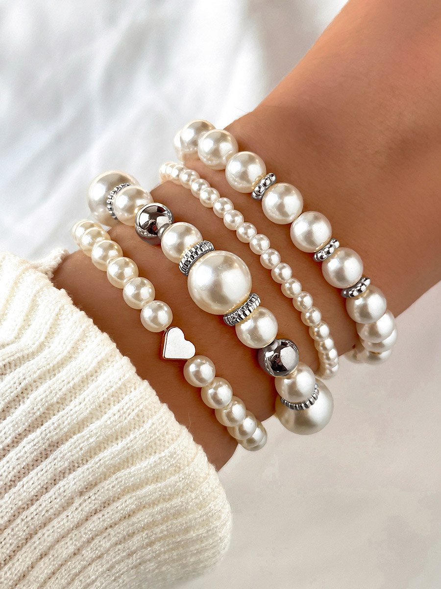 Set of 5 - Faux Pearl Bracelets