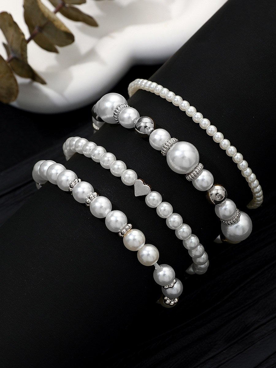 Set of 5 - Faux Pearl Bracelets