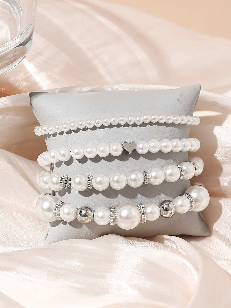 Set of 5 - Faux Pearl Bracelets