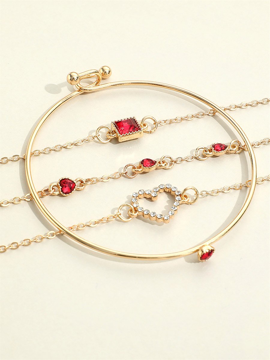 Set of 4 - Rhinestones Heart Decor Bracelet