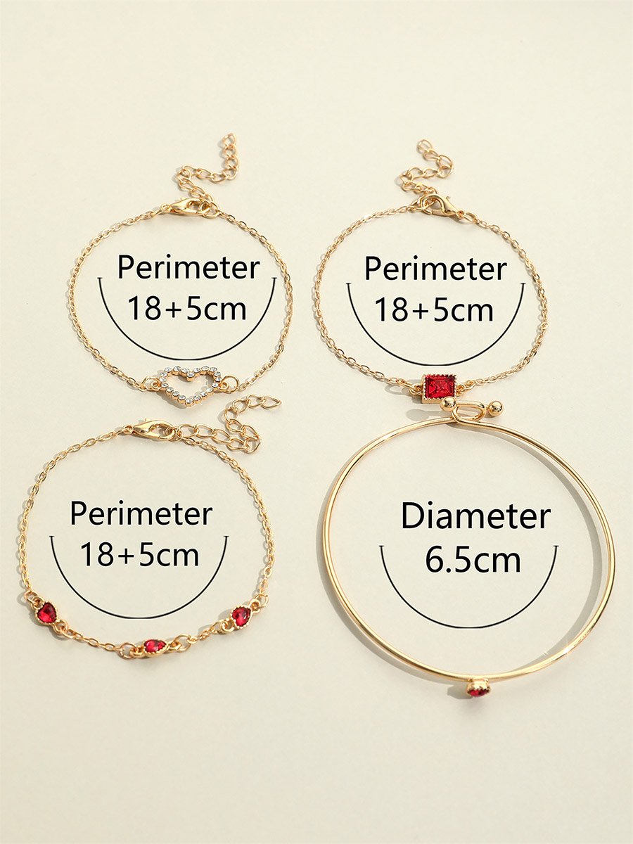 Set of 4 - Rhinestones Heart Decor Bracelet