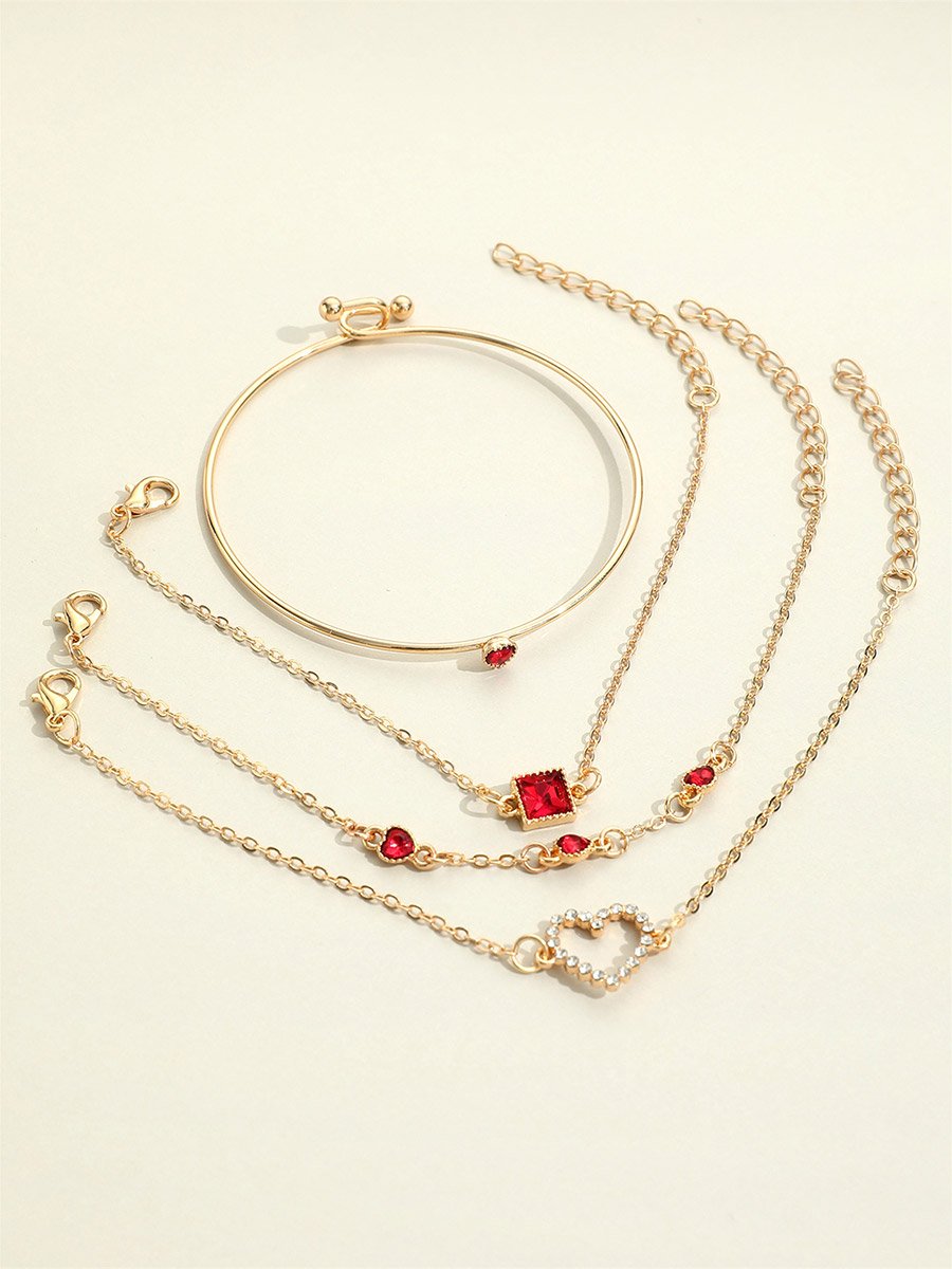Set of 4 - Rhinestones Heart Decor Bracelet