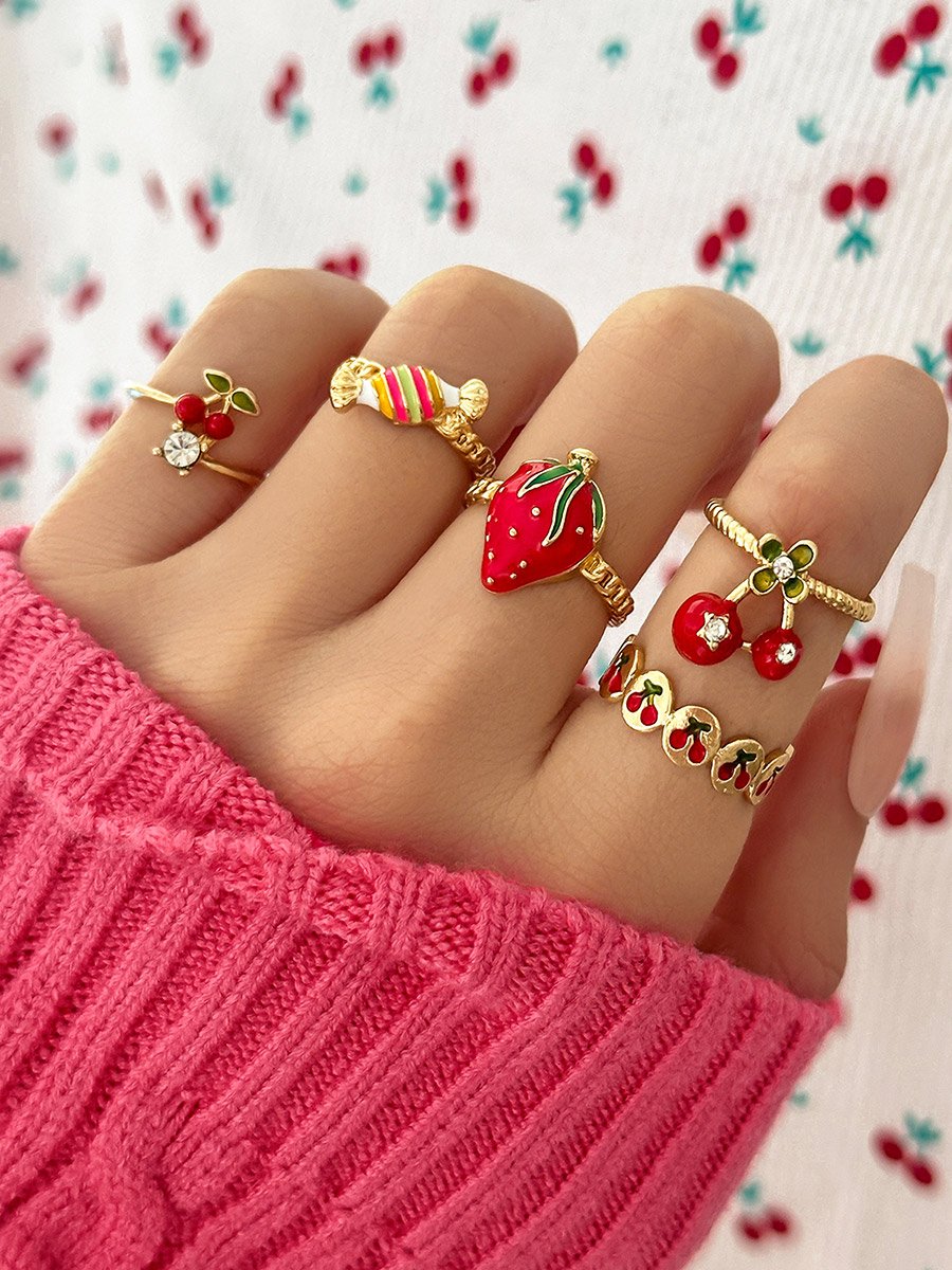 Set of 5 - Fruit Decor Rings