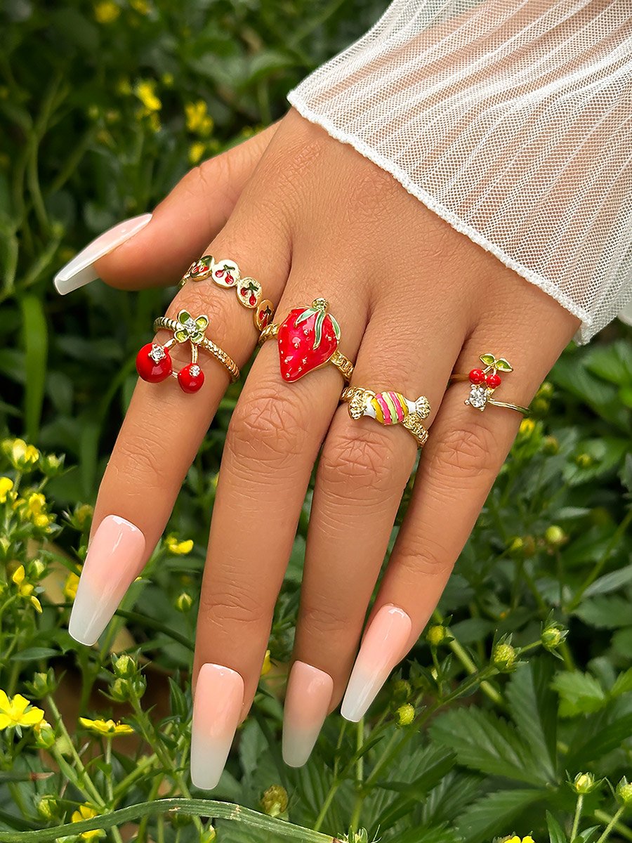 Set of 5 - Fruit Decor Rings