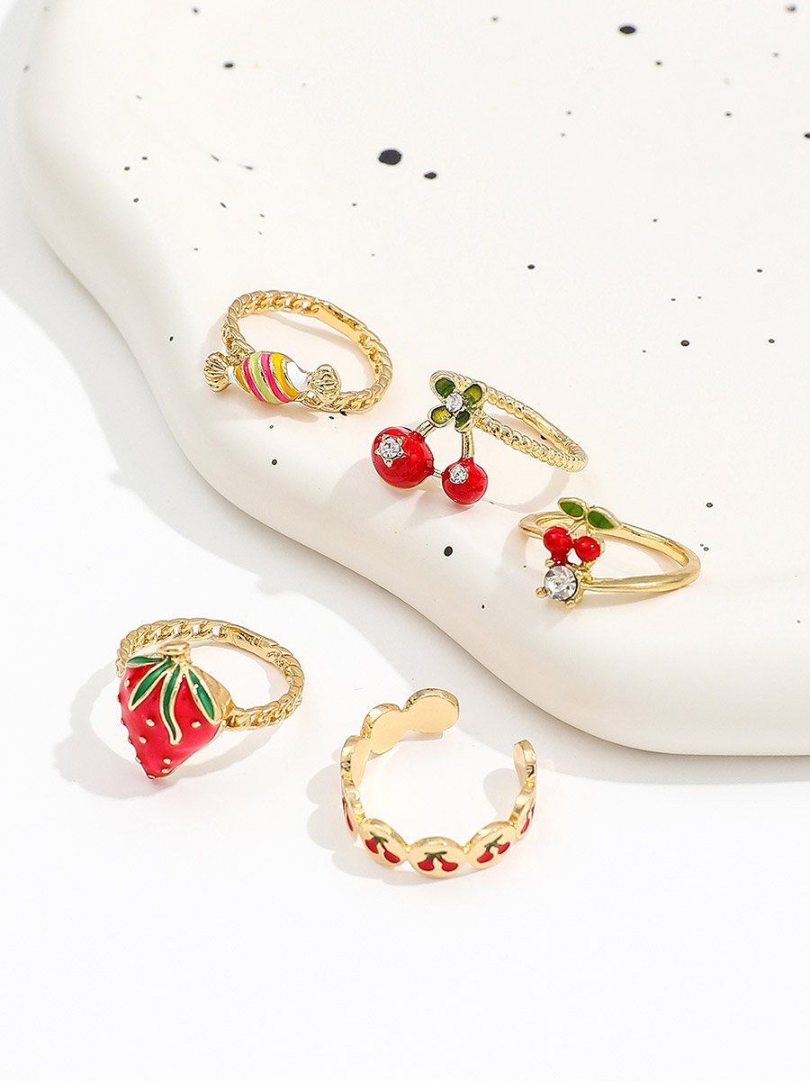 Set of 5 - Fruit Decor Rings