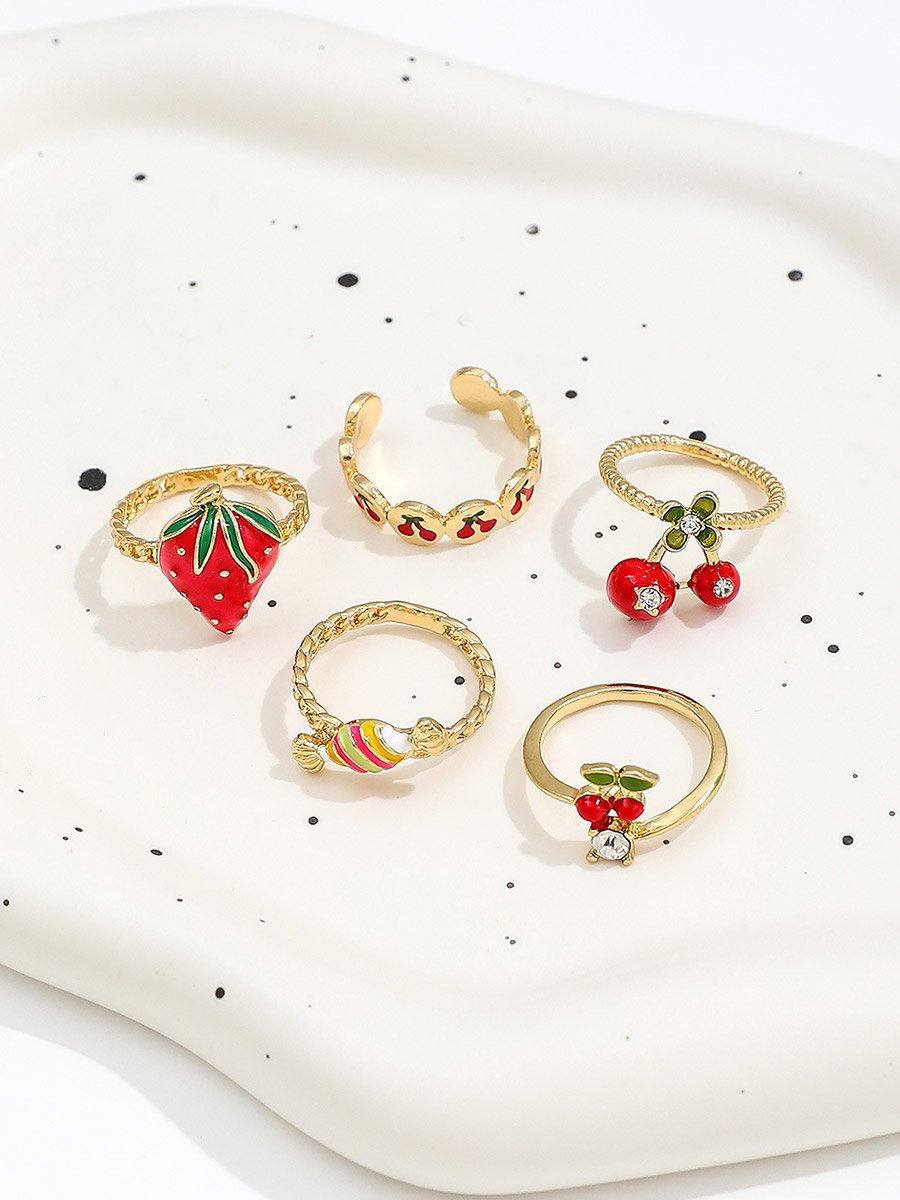 Set of 5 - Fruit Decor Rings