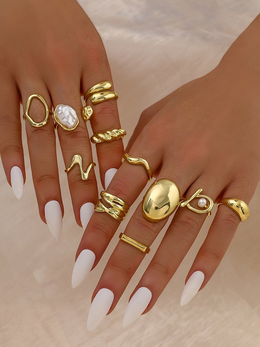 Set of 11 - Gold Tone Statement Cuff Rings