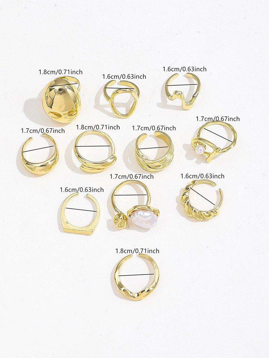 Set of 11 - Gold Tone Statement Cuff Rings