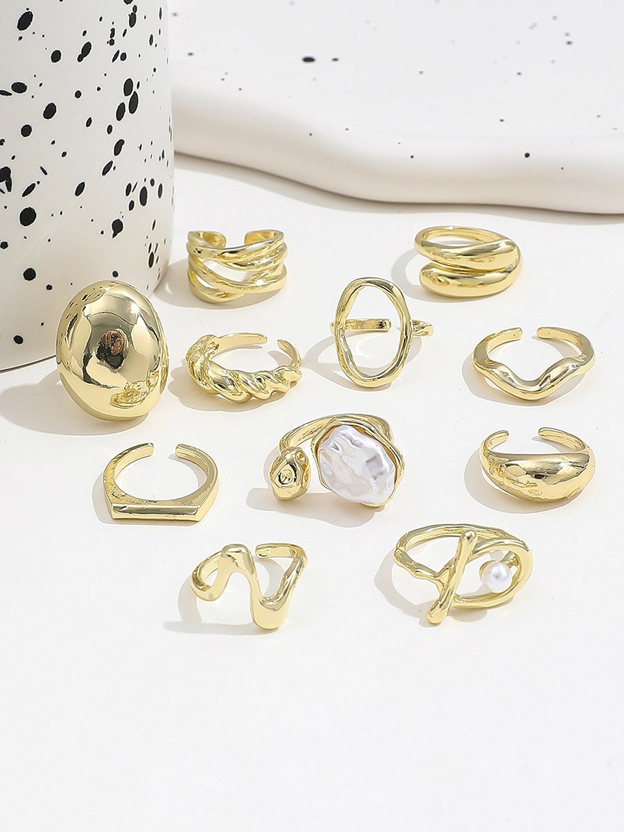 Set of 11 - Gold Tone Statement Cuff Rings