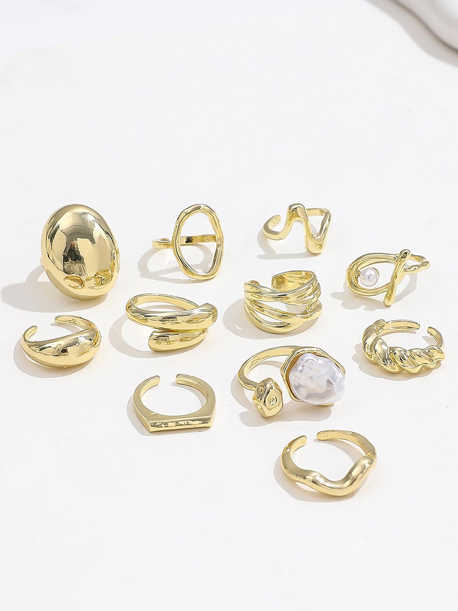 Set of 11 - Gold Tone Statement Cuff Rings