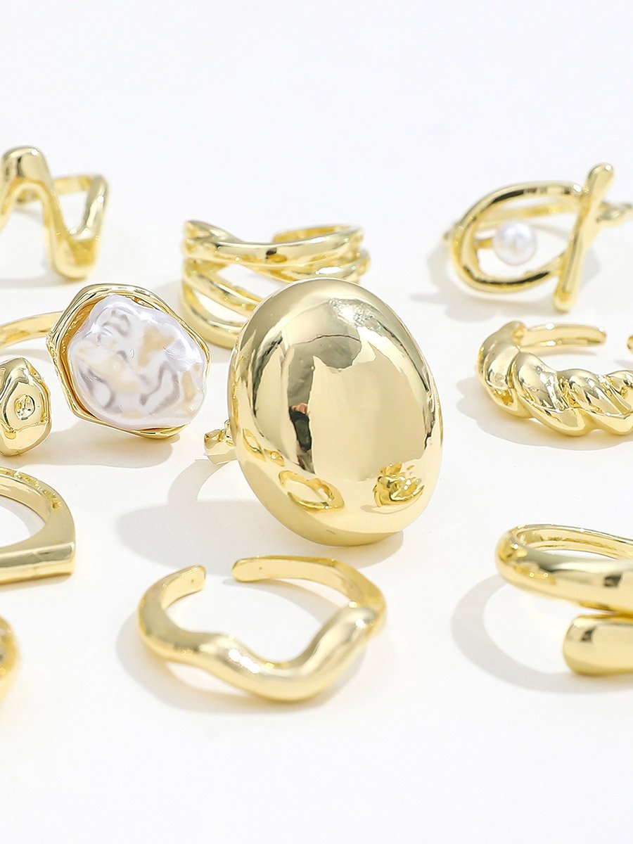 Set of 11 - Gold Tone Statement Cuff Rings