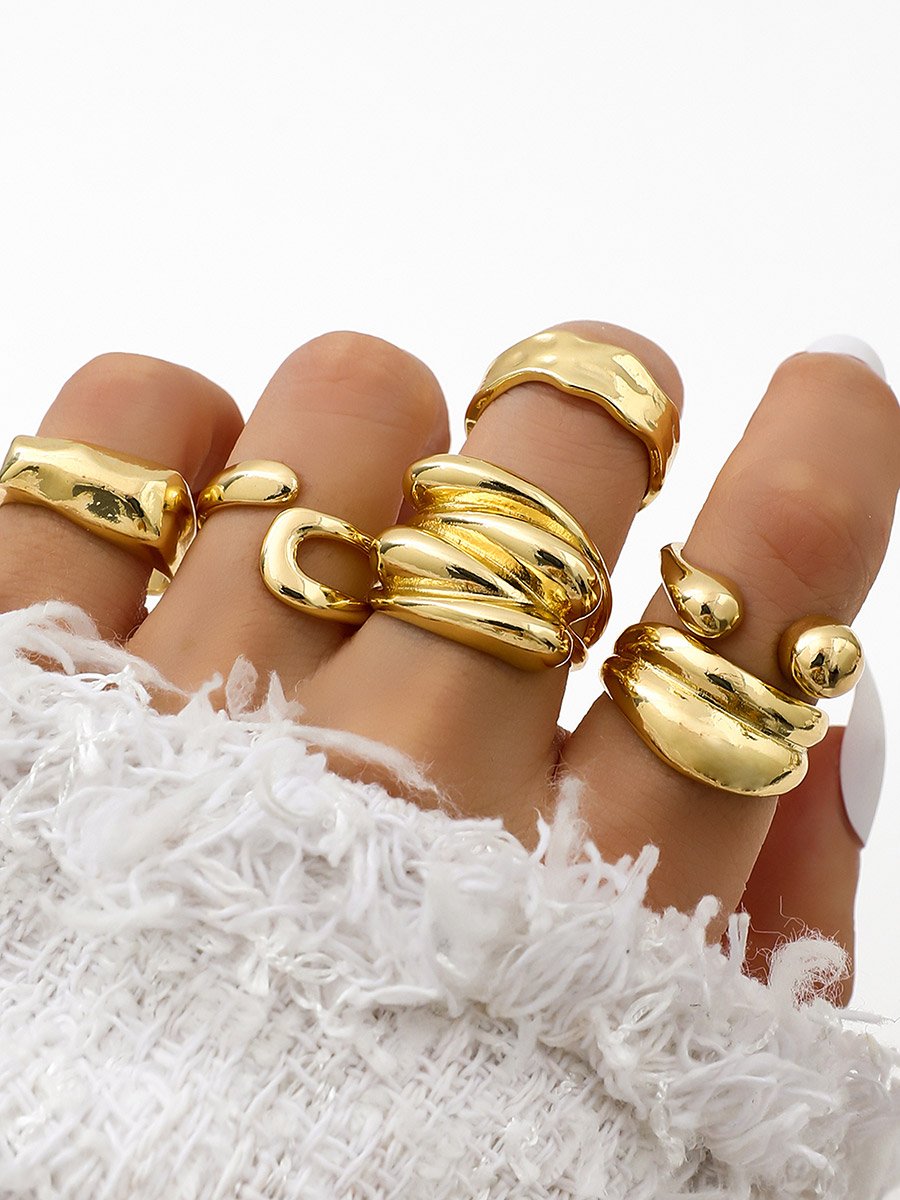 Set of 6 - Gold Statement Rings