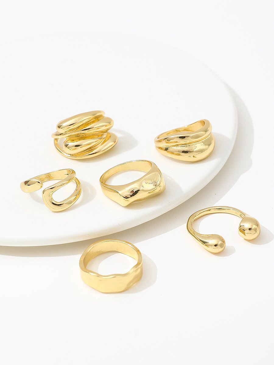 Set of 6 - Gold Statement Rings