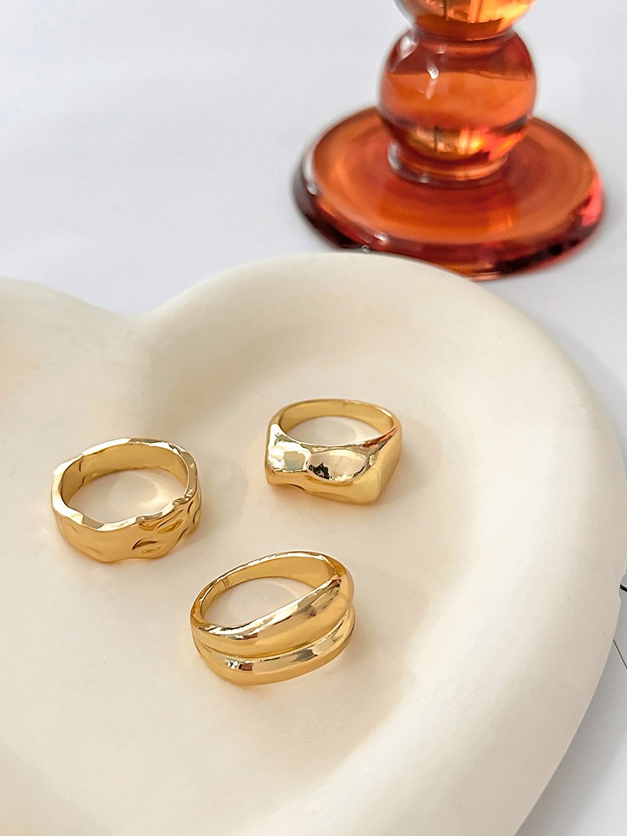 Set of 3 - Gold Tone Statement Rings