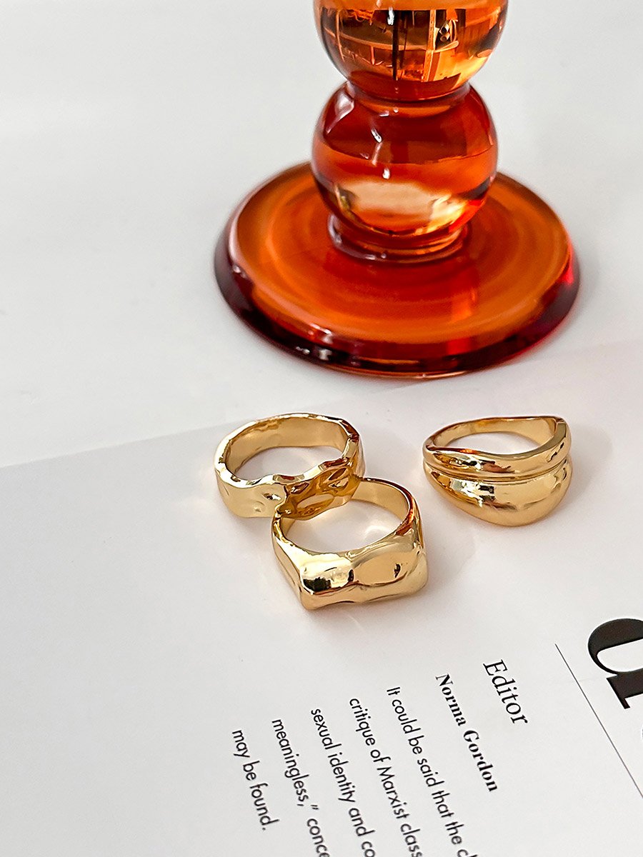 Set of 3 - Gold Tone Statement Rings