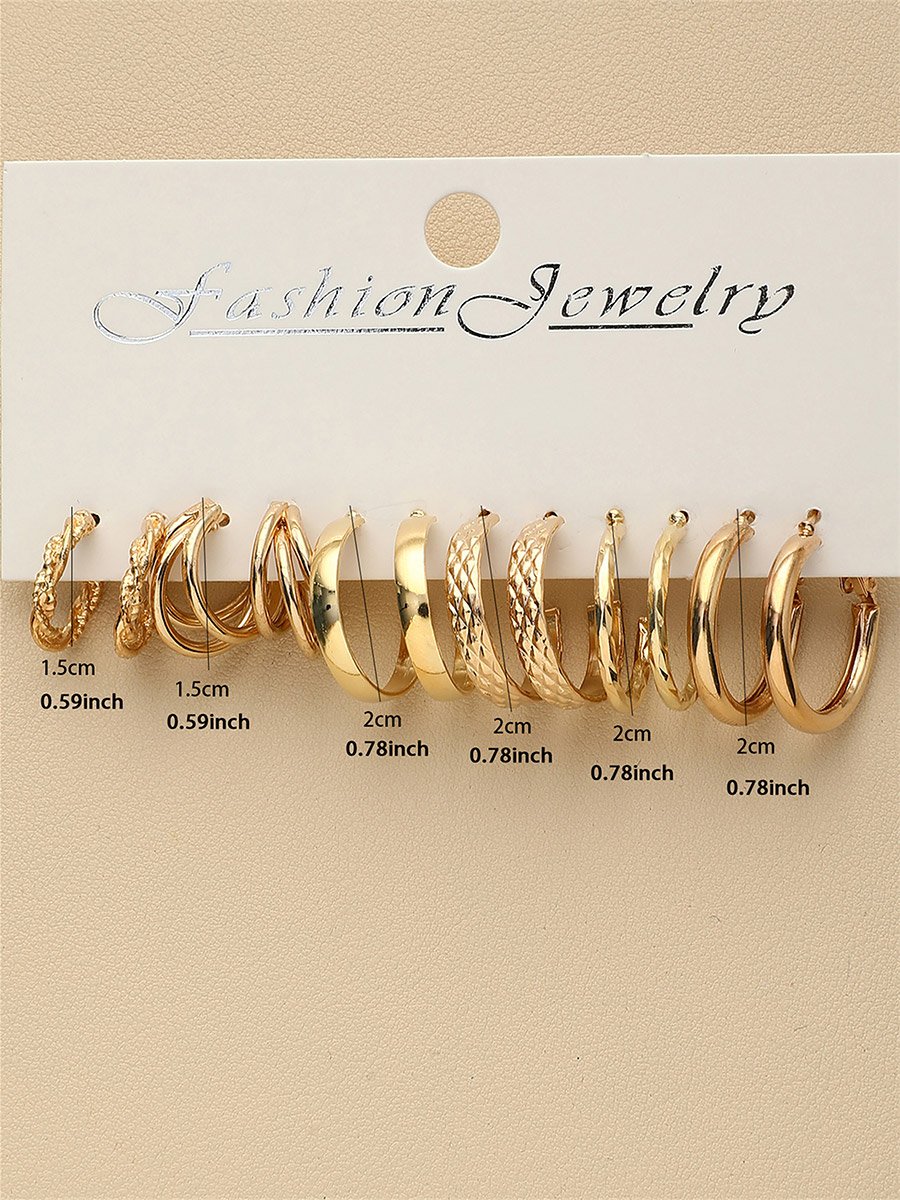 Set of 6 - Gold Tone Hoop Earrings